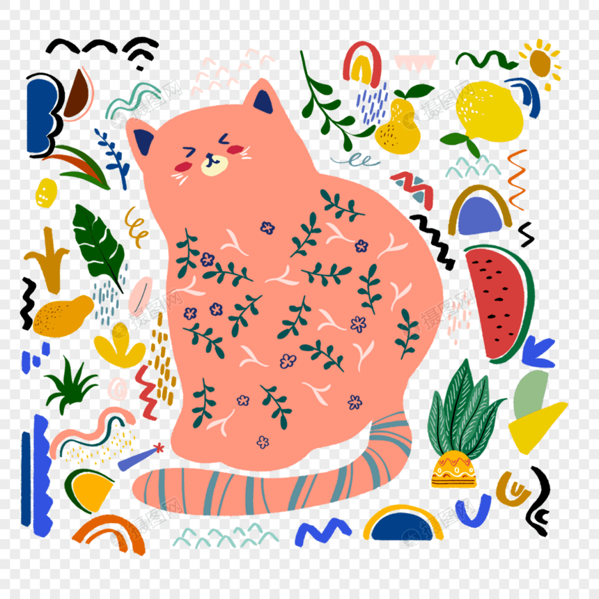 圆球抽象波西米亚风猫咪涂鸦图片