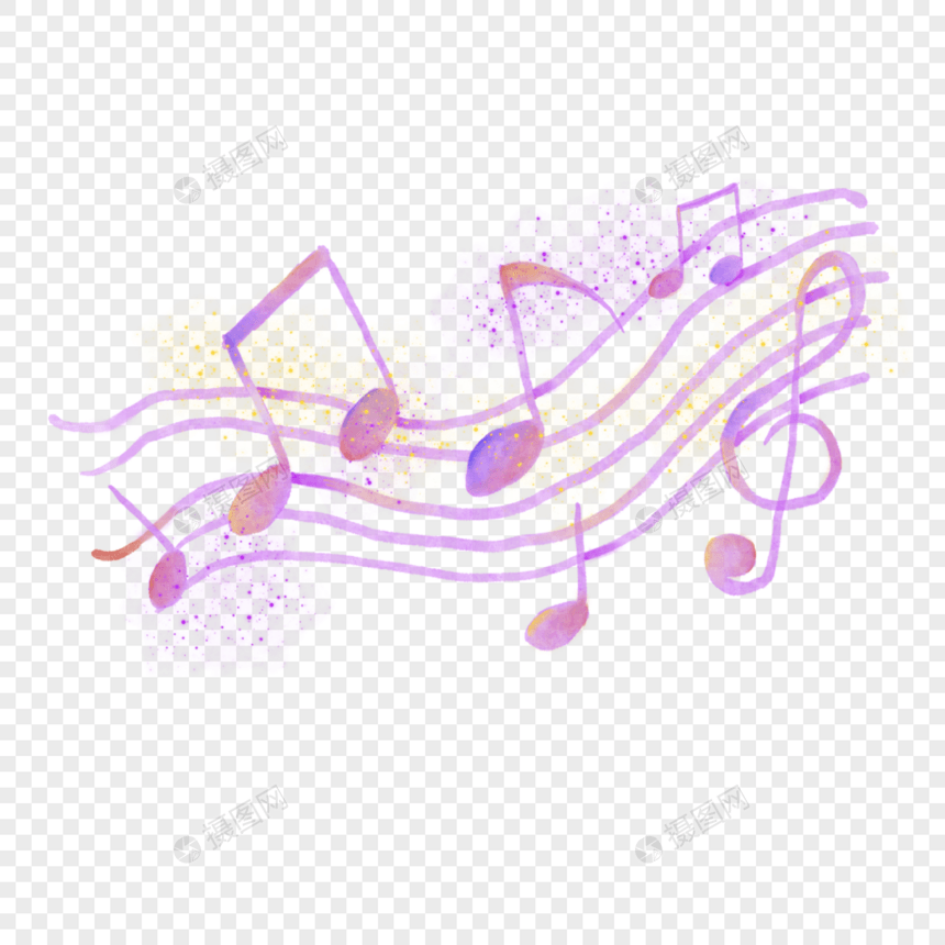 水彩紫色五线谱音符图片