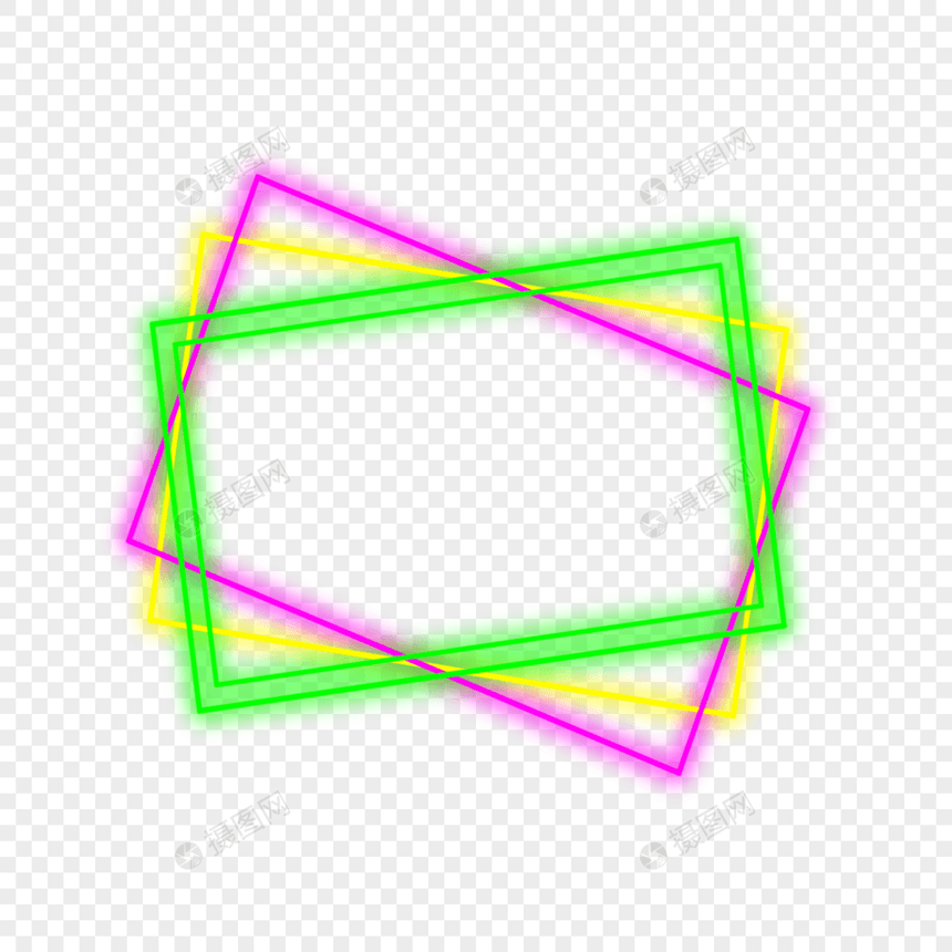 长方形边框文本框霓虹光效紫绿色图片