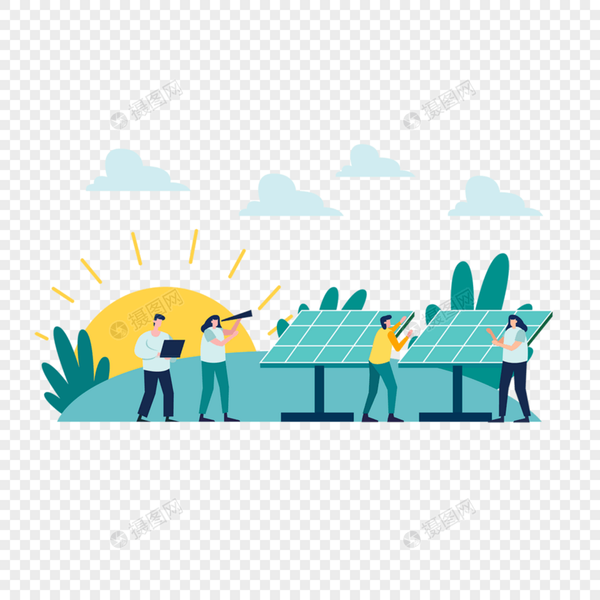 人物太阳能电池板环保绿色能源概念插画图片