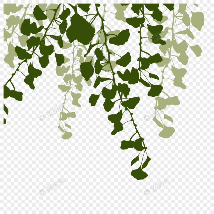 树枝渐变绿色叶片剪影图片