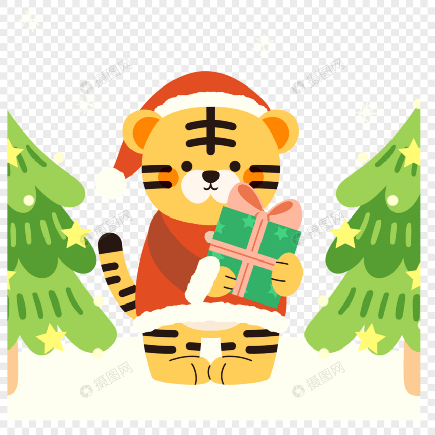 圣诞节小老虎彩色简单风格图片