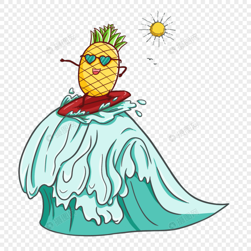 夏季冲浪中的水果菠萝图片