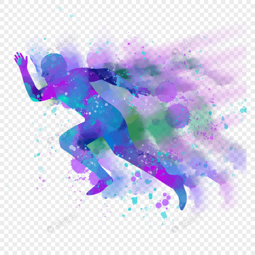 水彩插图人物奔跑运动动作男人图片