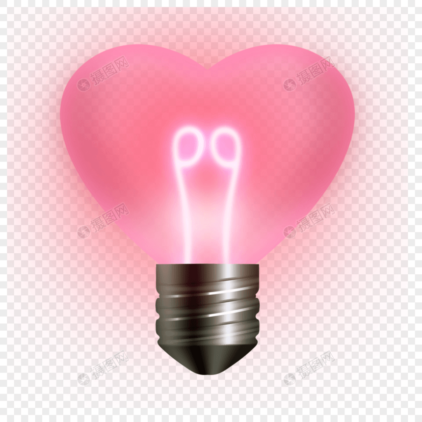 粉色爱心形状光效创意灯泡图片