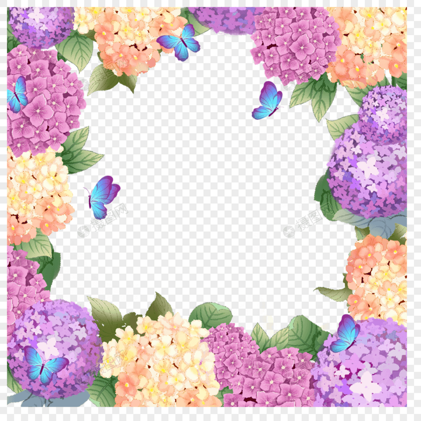 婚礼水彩绣球花卉边框图片
