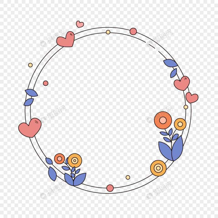 可爱卡通圆形爱心花卉植物边框图片