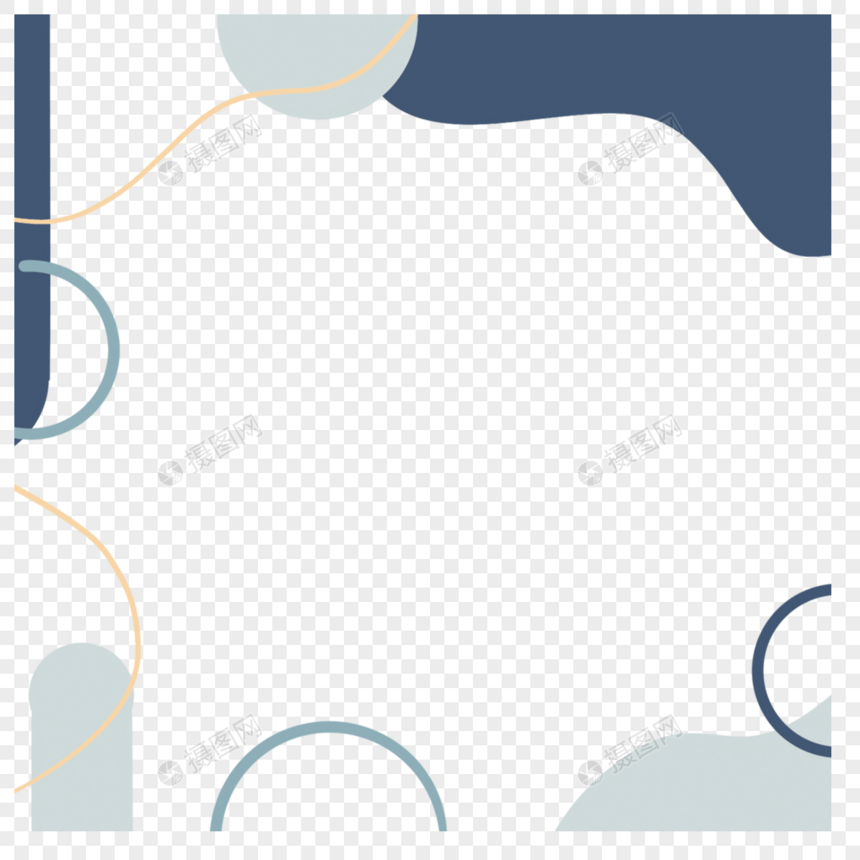 蓝色涂鸦白色圆环孟菲斯抽象边框图片