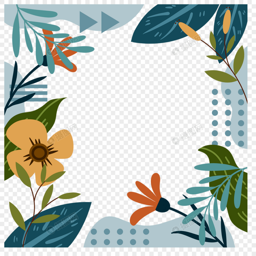 孟菲斯风格莫兰迪植物边框图片