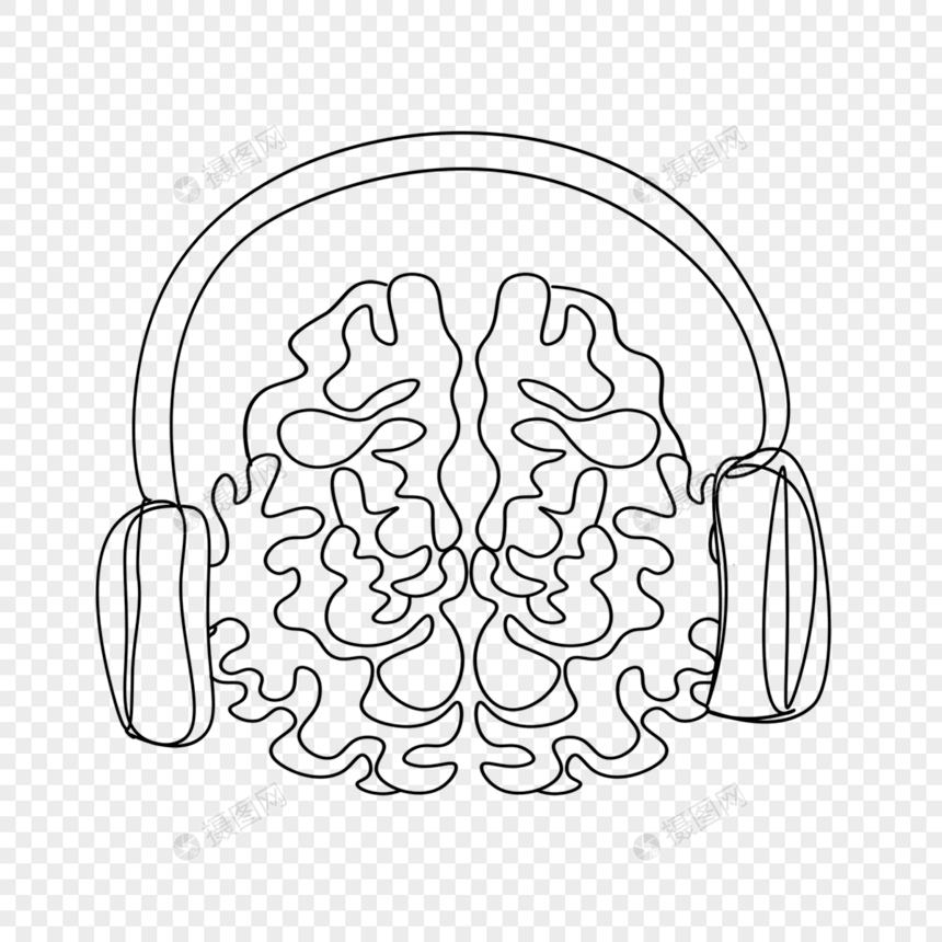 大脑听音乐线条画抽象图片