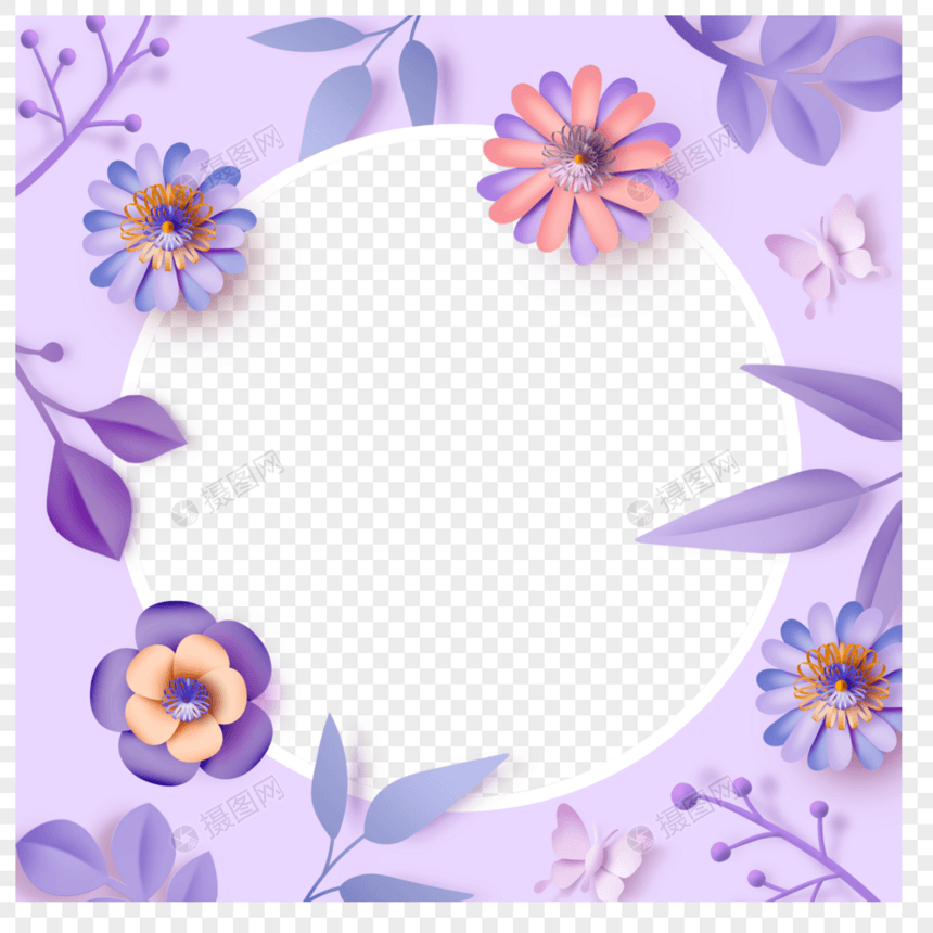 剪纸紫色花卉facebook头像边框图片