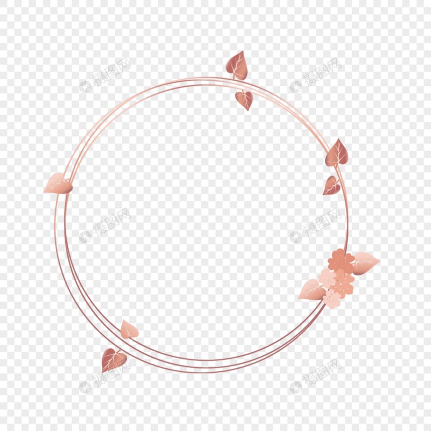 光效玫瑰金叶子植物婚礼边框线条图片