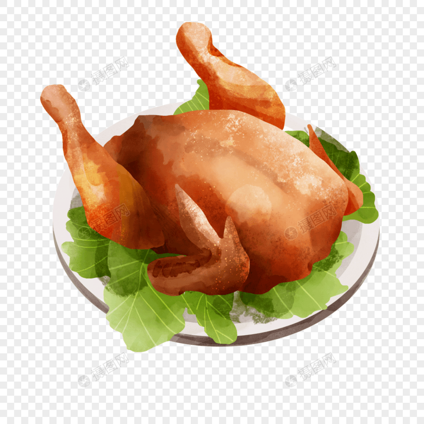 一只美味的烤鸡水彩感恩节火鸡图片