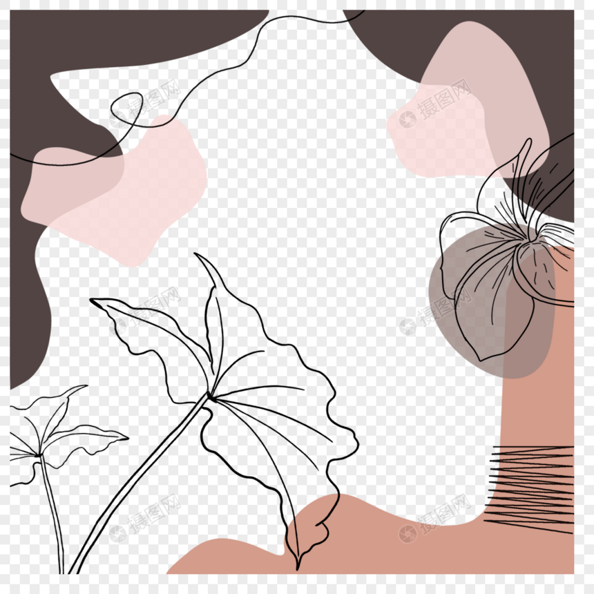 淡粉色线描花卉故事边框图片