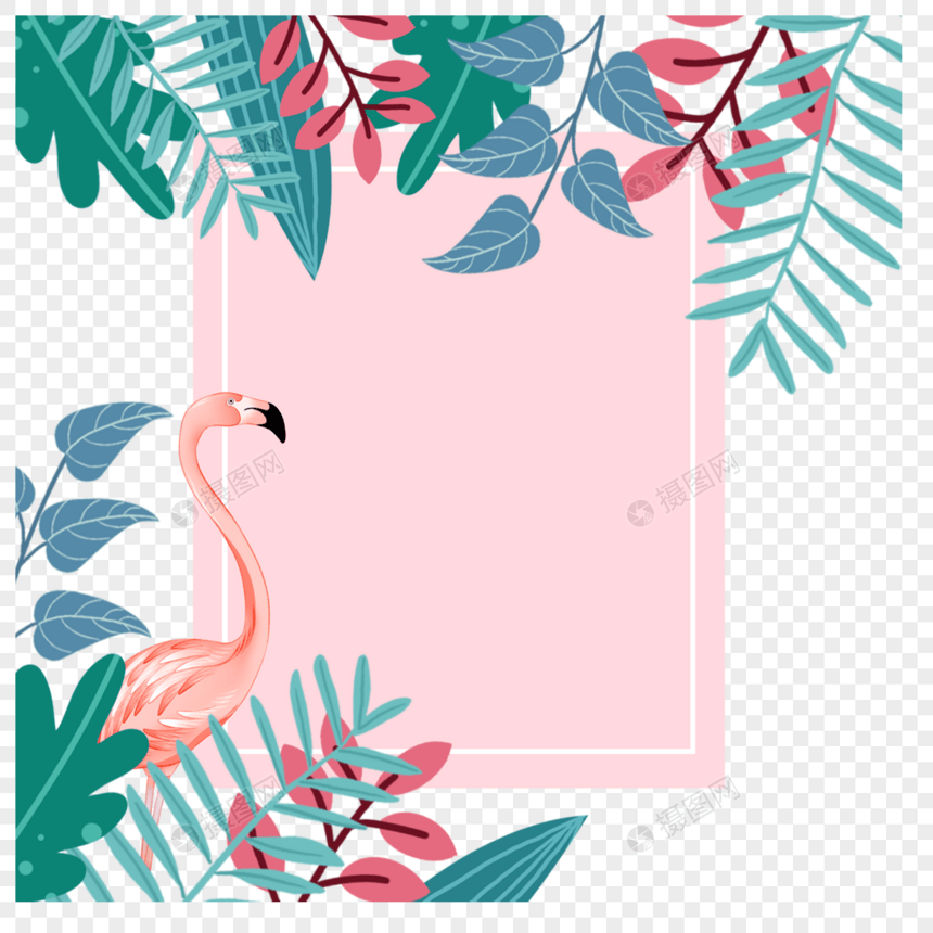 粉色火烈鸟热带植物边框图片