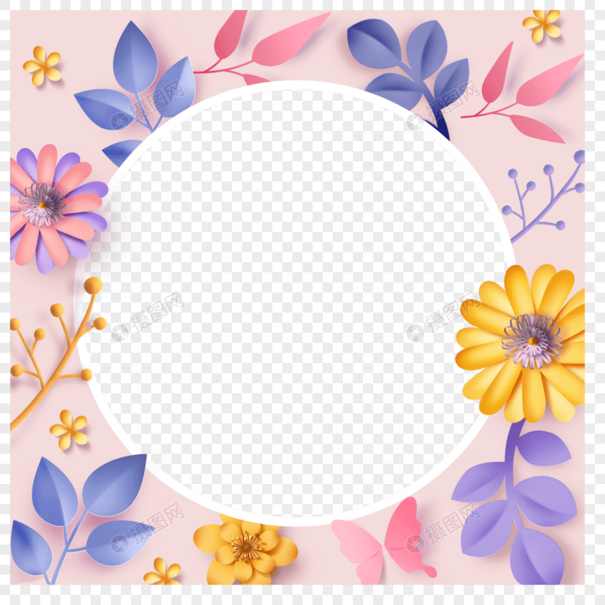 剪纸花卉facebook头像边框粉色自然图片