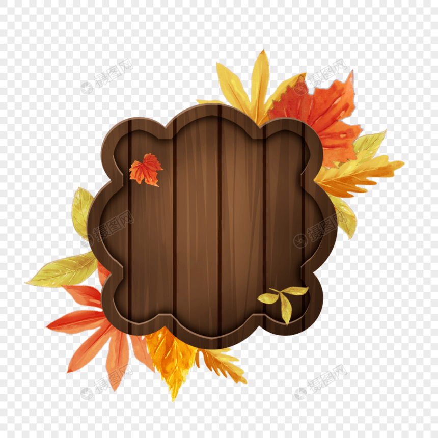 秋季树叶深色木板边框图片