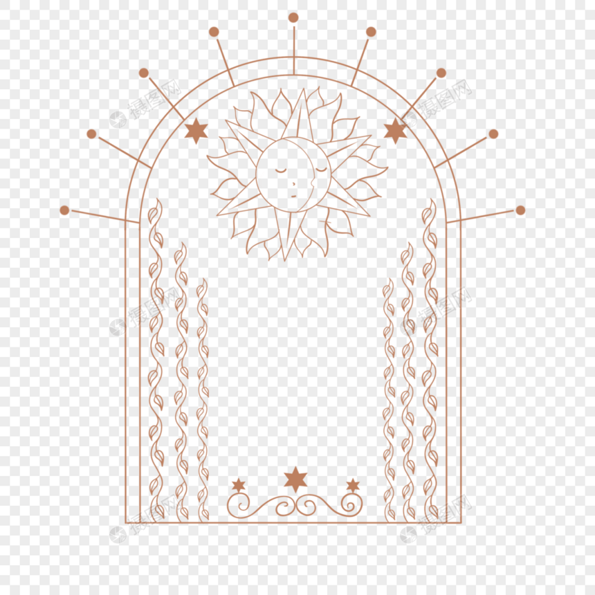 金色抽象波西米亚风拱门太阳月亮图片