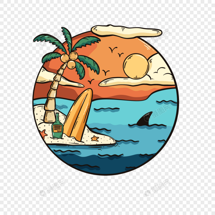 圆形可爱夏季海边装饰图片