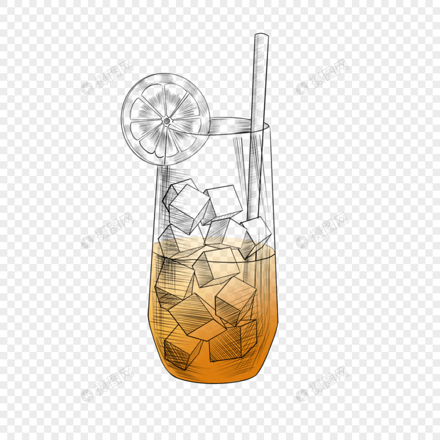 橙色素描鸡尾酒素描图片