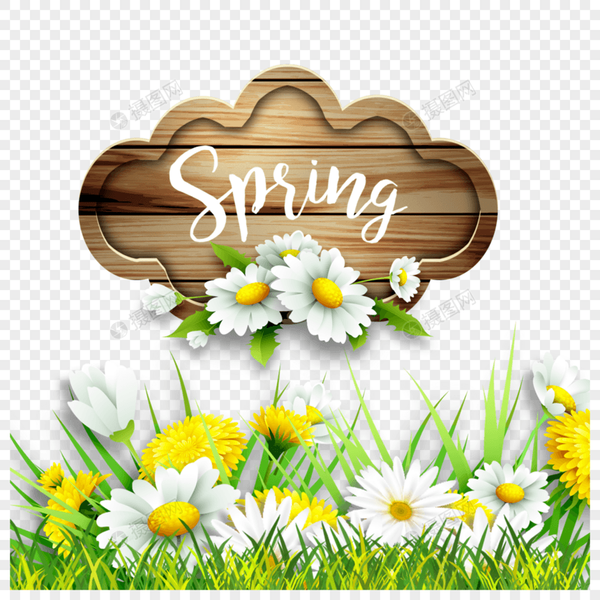 春天花卉花草木板草地边框图片