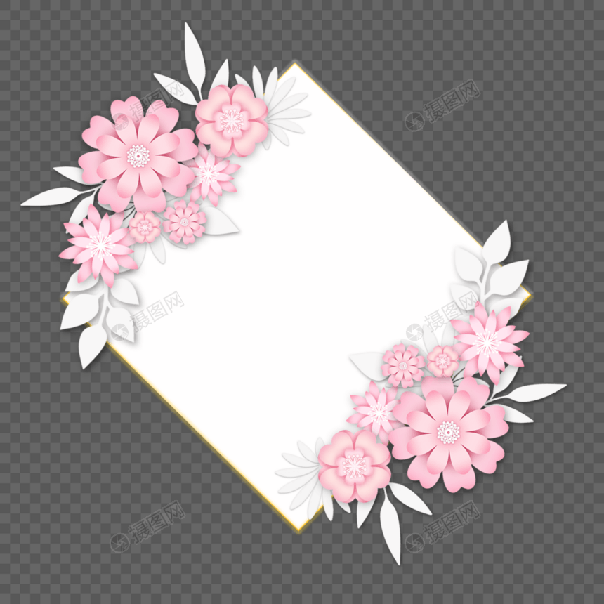 剪纸花卉菱形婚礼边框图片