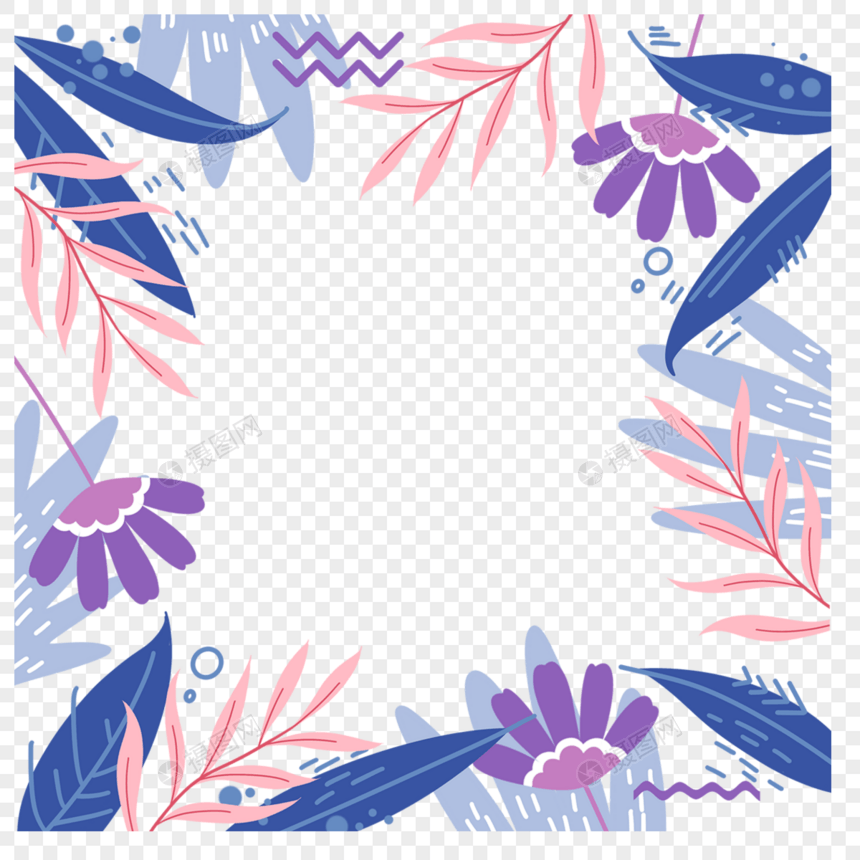 孟菲斯蓝紫色植物边框图片