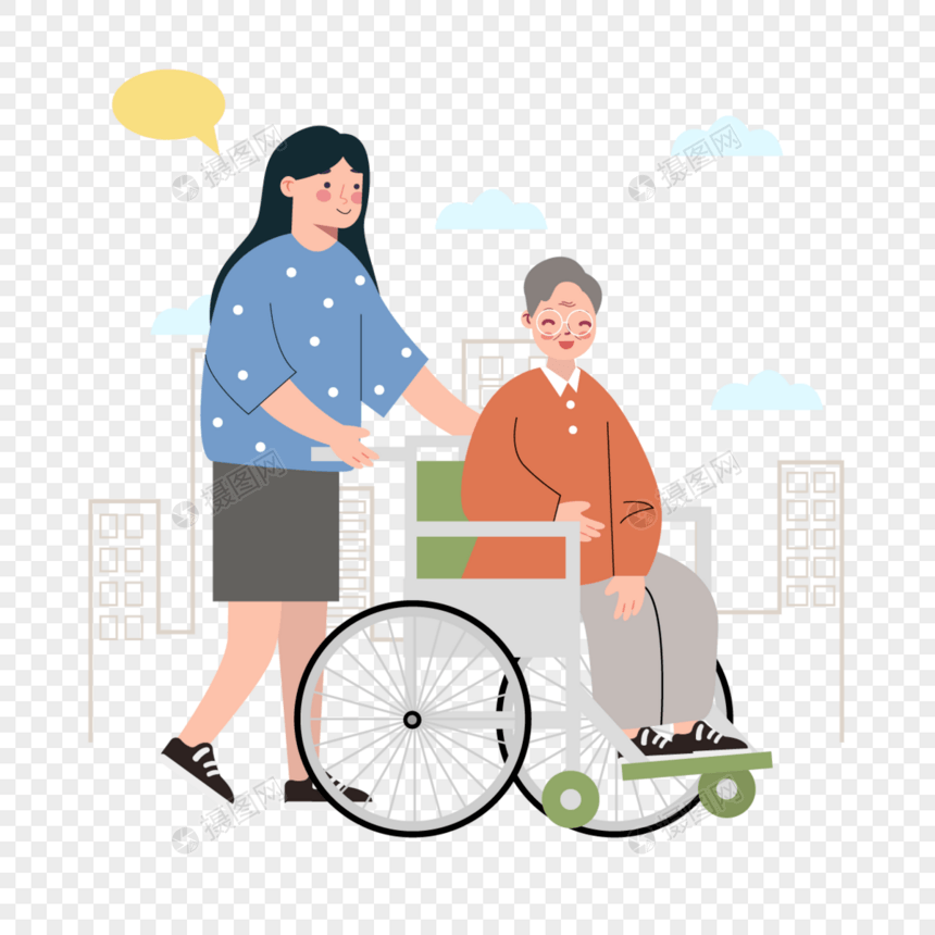 老人坐着轮椅外出图片