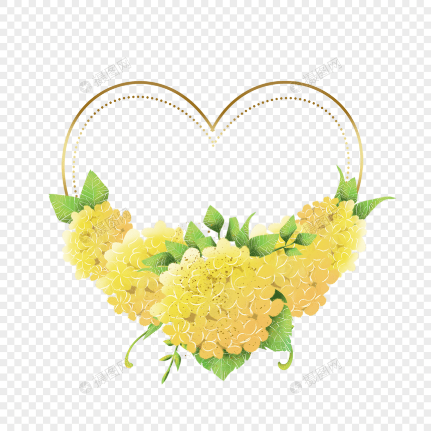 绣球花卉水彩心形边框图片