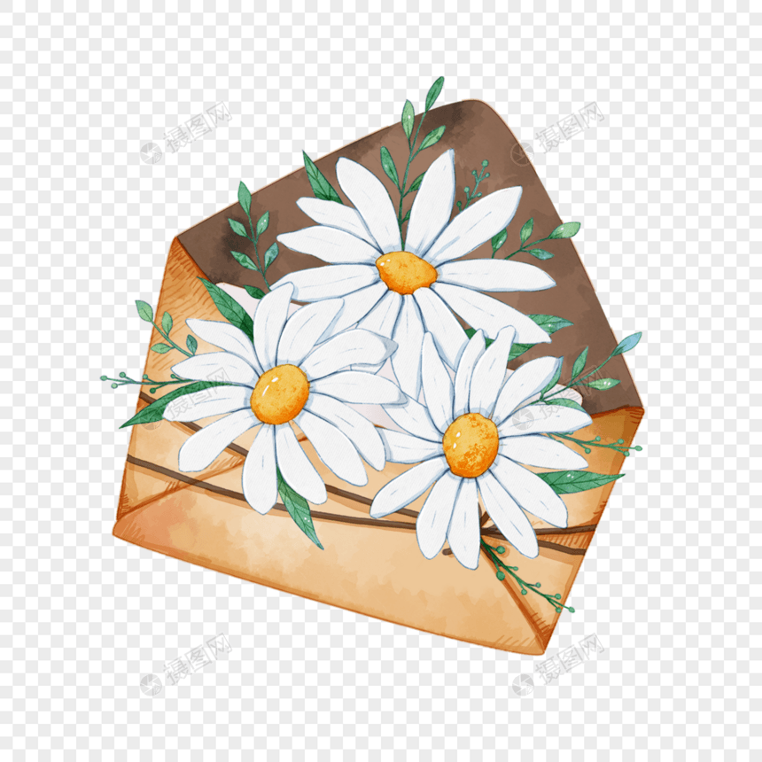 信封水彩花卉植物淡雅白色图片