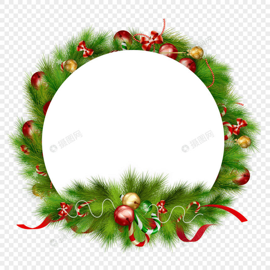 圣诞节松枝圆球圆形装饰边框图片