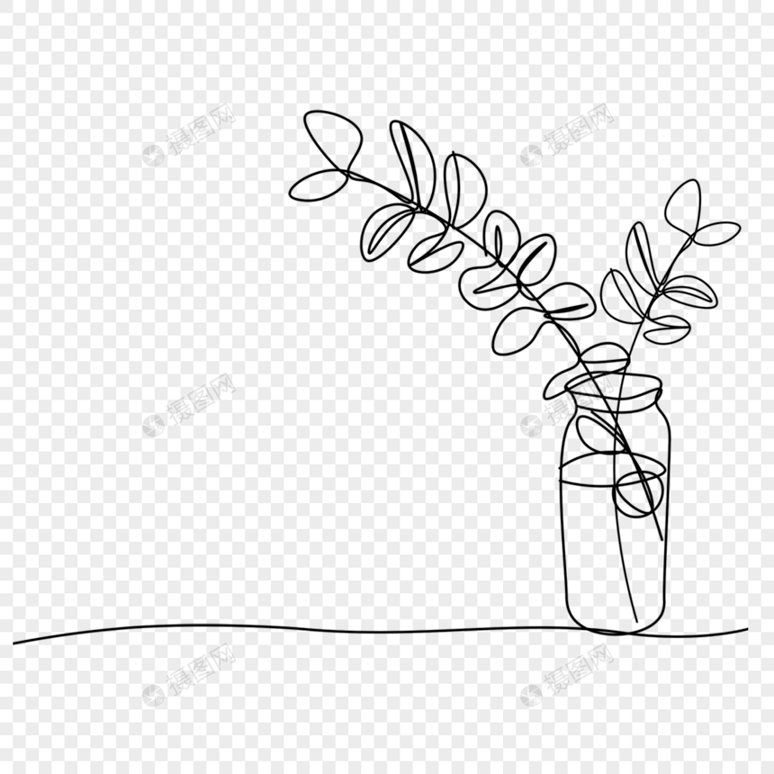 抽象线条画植物枝叶图片