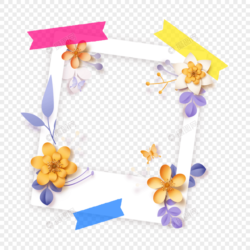 剪纸花卉彩色贴纸宝丽来相框图片