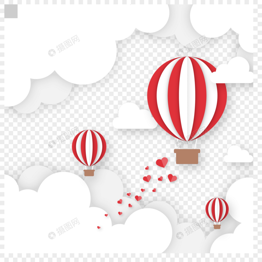 红白相间条纹剪纸热气球图片