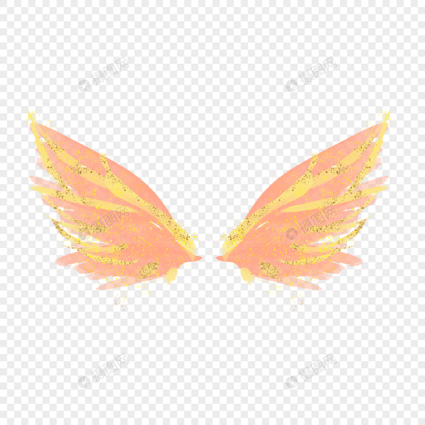 橙黄抽象笔刷光效翅膀图片