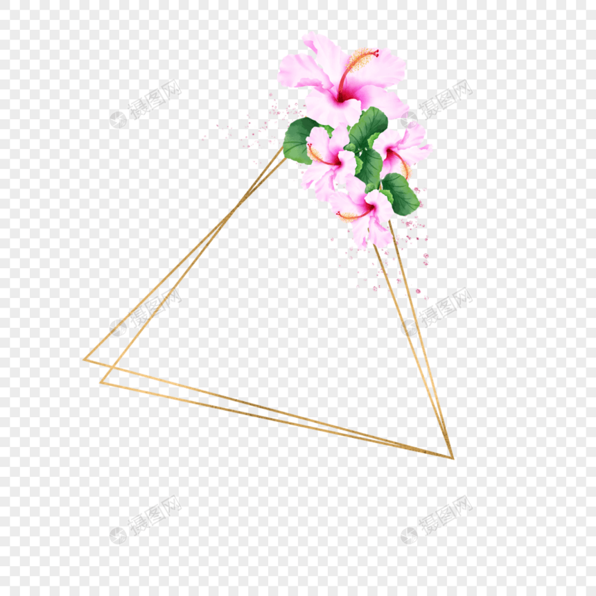 水彩木槿花卉婚礼三角形边框图片