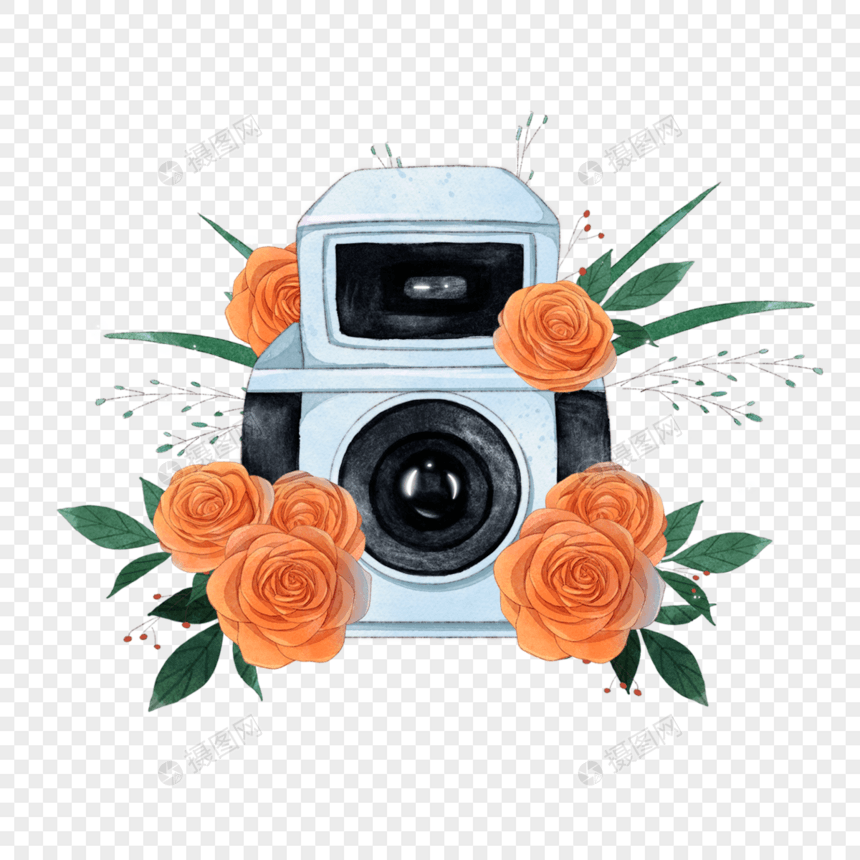 橙色水彩花卉相机图片