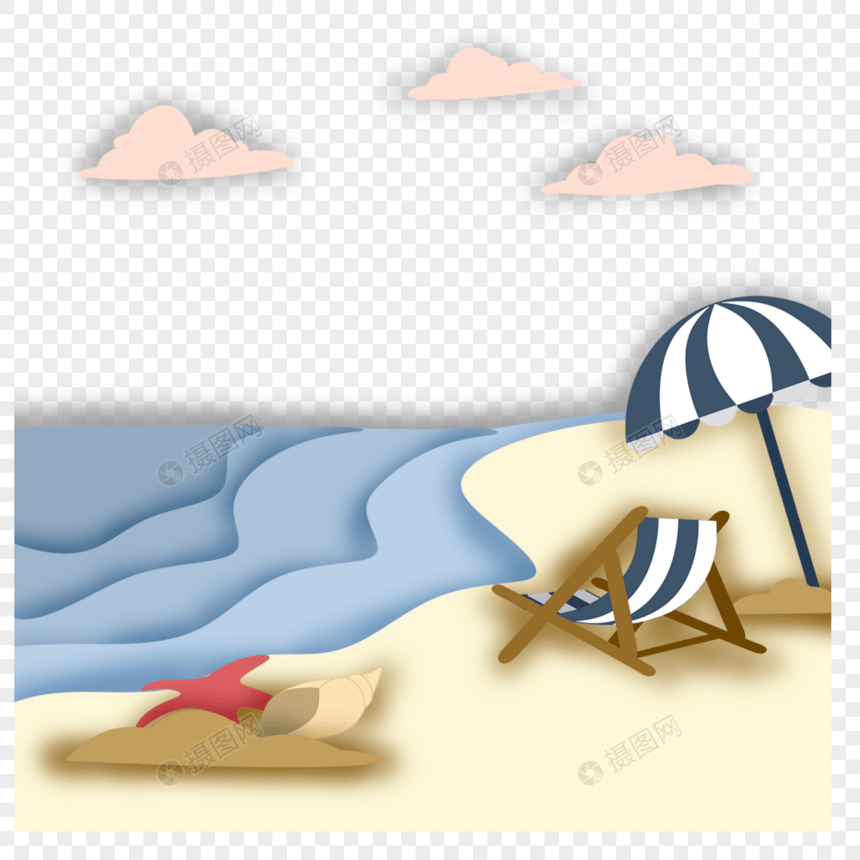 剪纸风格沙滩海洋图片