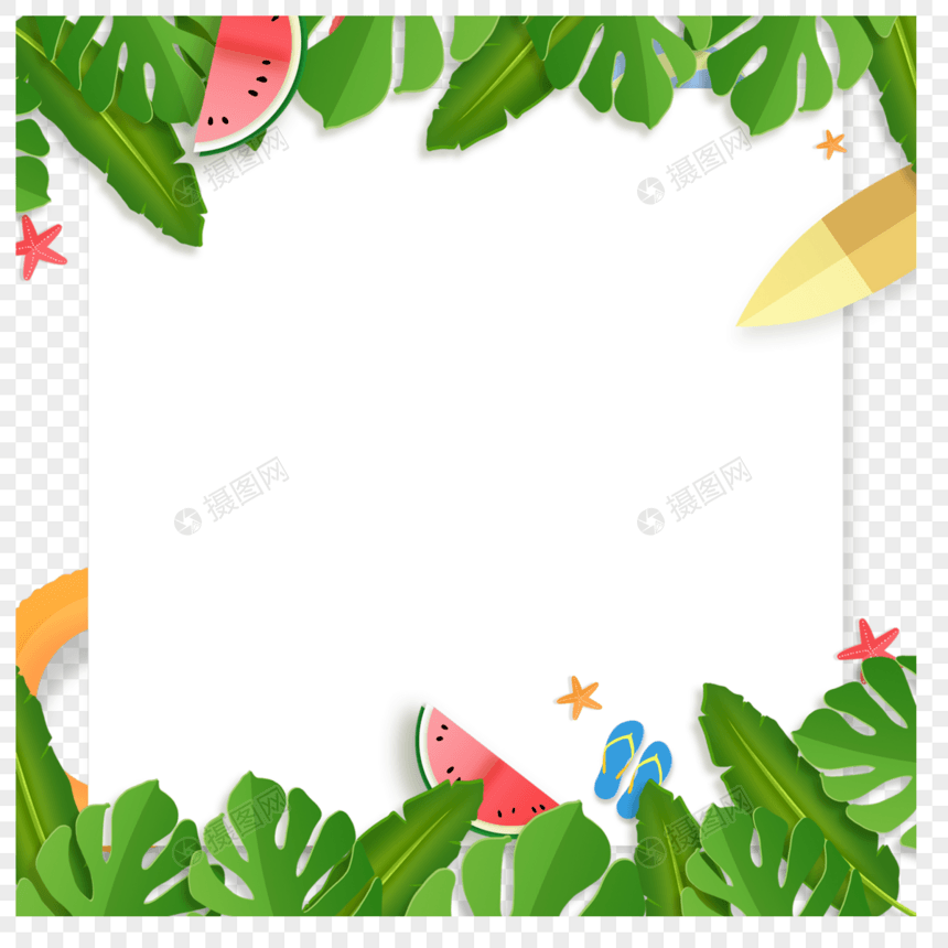 卡通水果树叶装饰夏季剪纸沙滩边框图片