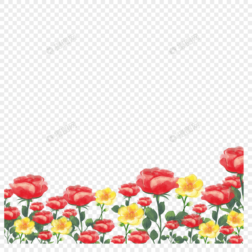 水彩婚礼红黄花卉边框图片