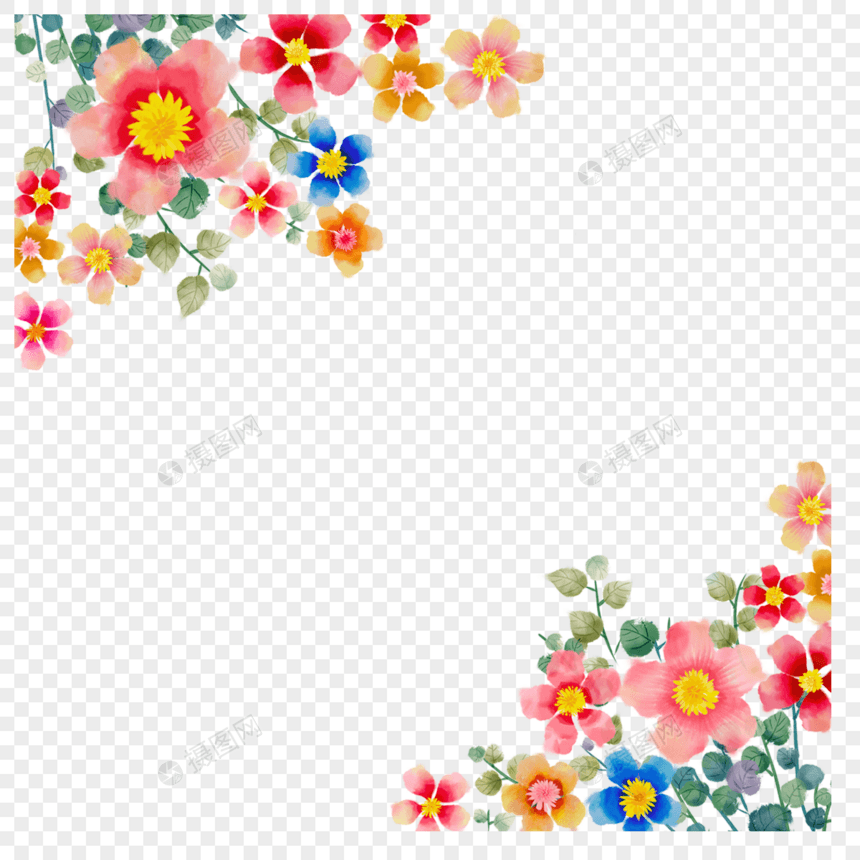 艳丽水彩花卉边框图片