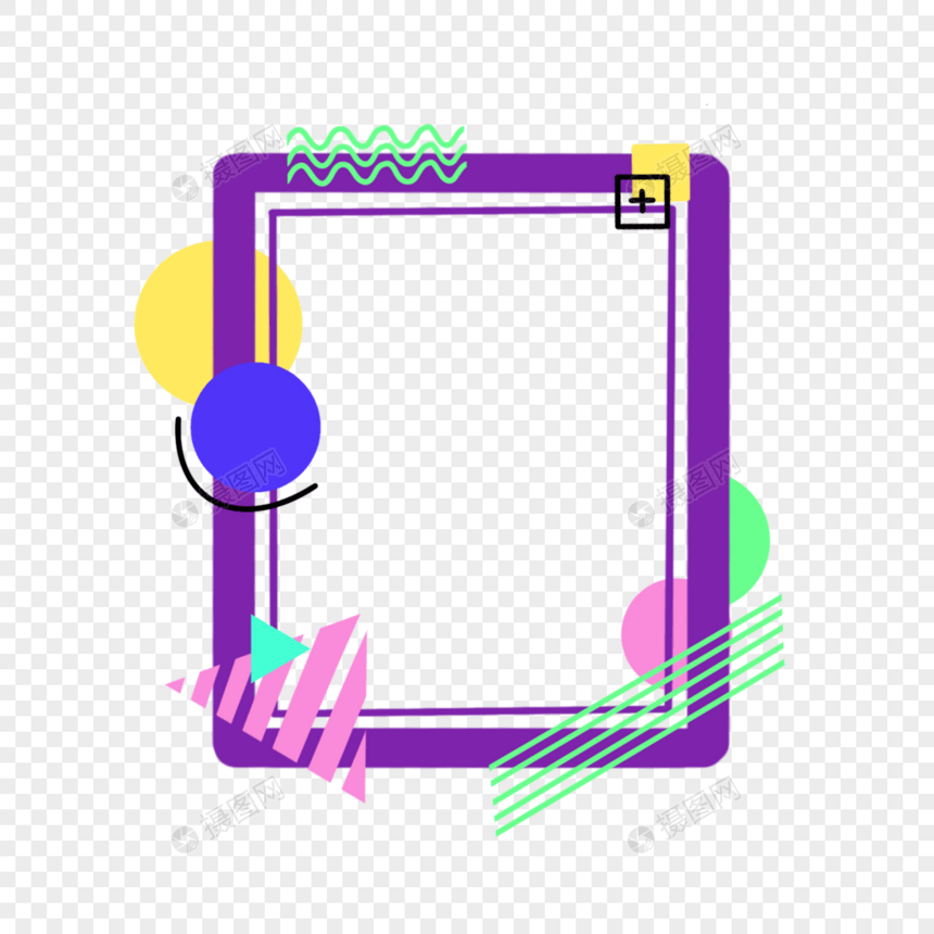 紫色几何外框抽象孟菲斯图形图片