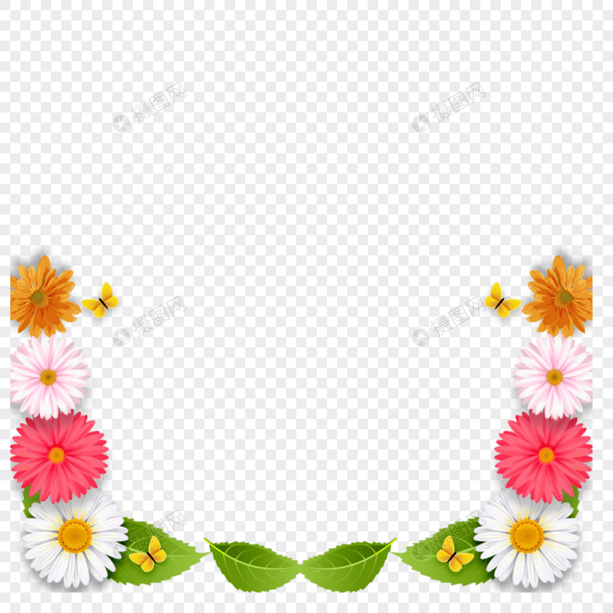 彩色小雏菊边框元素图片