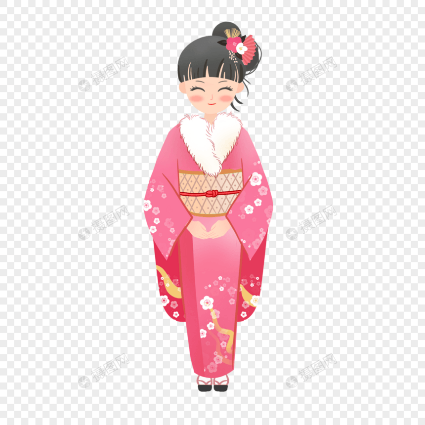 日式和服微笑的女孩卡通人物图片