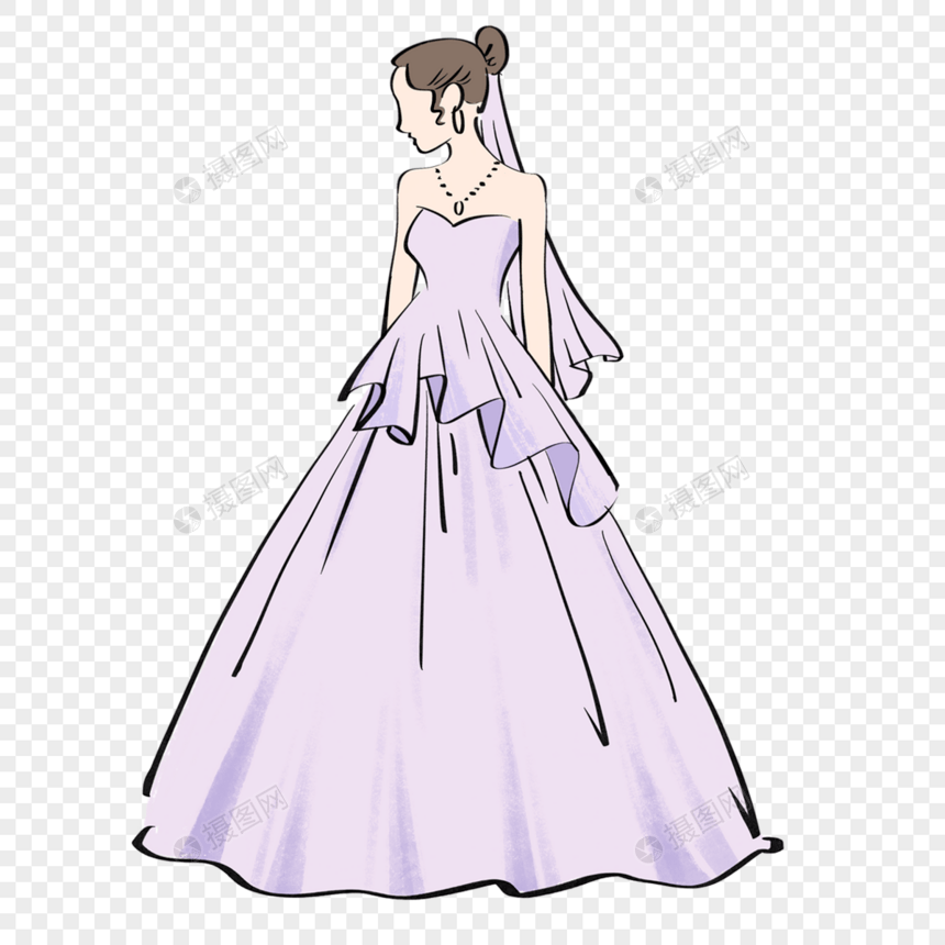 新娘紫色婚纱线稿图片