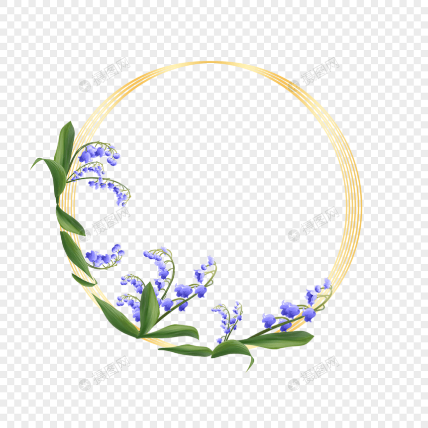 圆形铃兰水彩花卉婚礼边框图片