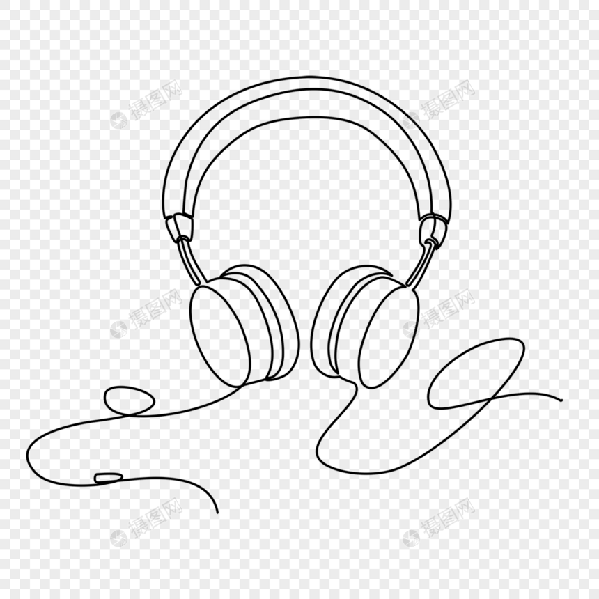 创意双耳机线头戴式耳机线条画图片
