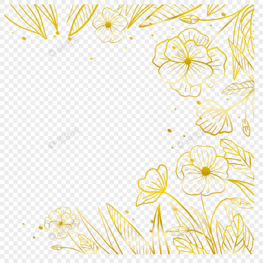 线描的金色花卉边框图片