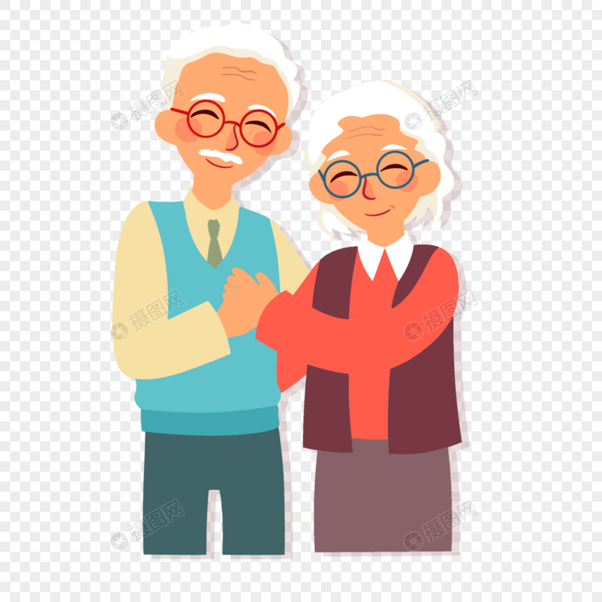 手牵手戴眼镜的祖父母卡通画像图片