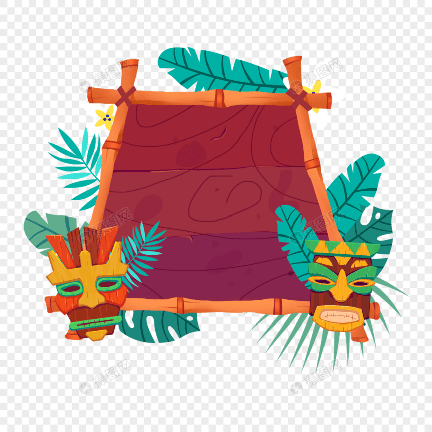 夏季夏威夷热带树叶竹子梯形边框图片
